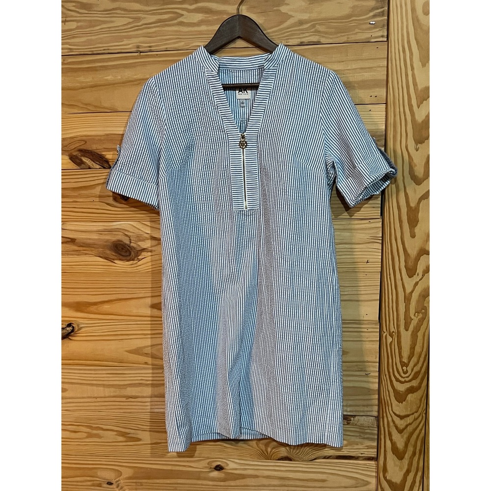 Anne Klein 6 Blue White Striped Shift Dress Cotton Blend Coastal Beachy Resort